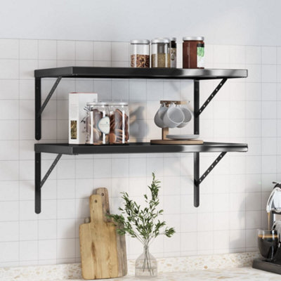 Berkfield Wall Shelves 2 Pcs 75X40X3 Cm Black Stainless Steel - image 1