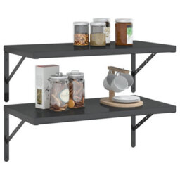 Berkfield Wall Shelves 2 Pcs 75X40X3 Cm Black Stainless Steel - thumbnail 4