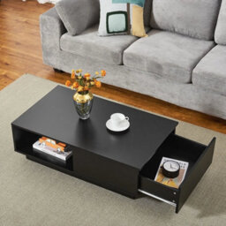 Modern Black Coffee Table With Storage Drawer Tea Table With Rgb Led Lights - thumbnail 5