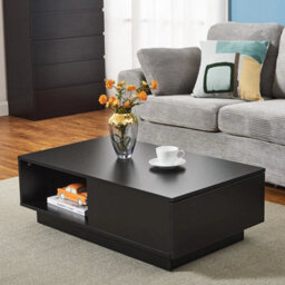 Modern Black Coffee Table With Storage Drawer Tea Table With Rgb Led Lights - thumbnail 4