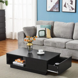 Modern Black Coffee Table With Storage Drawer Tea Table With Rgb Led Lights - thumbnail 3