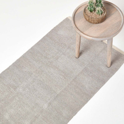 Homescapes Light Grey 100% Cotton Plain Chenille Rug With Natural Trim, 66 X 200 Cm - image 1