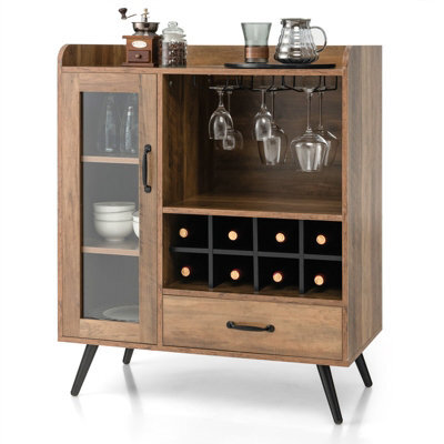 Costway Wine Cabinet Wooden Buffet Sideboard W/ Removable Wine Rack & Glass Holder - image 1