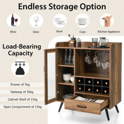 Costway Wine Cabinet Wooden Buffet Sideboard W/ Removable Wine Rack & Glass Holder - thumbnail 6
