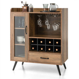 Costway Wine Cabinet Wooden Buffet Sideboard W/ Removable Wine Rack & Glass Holder - thumbnail 1