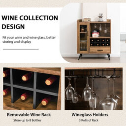Costway Wine Cabinet Wooden Buffet Sideboard W/ Removable Wine Rack & Glass Holder - thumbnail 8