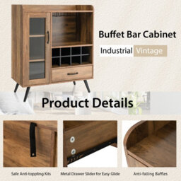 Costway Wine Cabinet Wooden Buffet Sideboard W/ Removable Wine Rack & Glass Holder - thumbnail 9