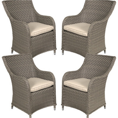 Loops 4 Pack Rattan Wicker Garden Dining Chair Set & Cushions - Brown Outdoor Seating - image 1