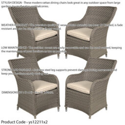 Loops 4 Pack Rattan Wicker Garden Dining Chair Set & Cushions - Brown Outdoor Seating - thumbnail 2