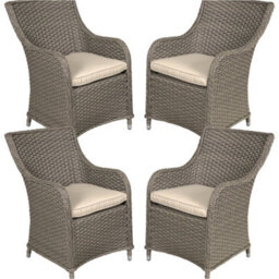 Loops 4 Pack Rattan Wicker Garden Dining Chair Set & Cushions - Brown Outdoor Seating - thumbnail 1