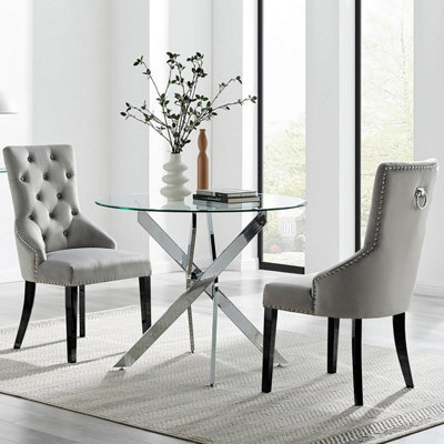 Furniturebox Uk Novara 100Cm Round  Dining Table And 2 Grey Belgravia Black Leg Chairs - image 1