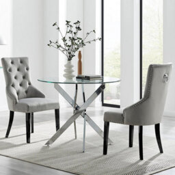 Furniturebox Uk Novara 100Cm Round  Dining Table And 2 Grey Belgravia Black Leg Chairs - thumbnail 1