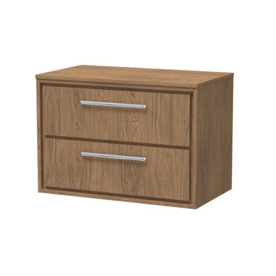 Hudson Reed Lille Wall Hung Two Drawer Contemporary Vanity Unit With Worktop In Antique Oak, 805 X 460mm - image 1