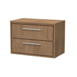 Hudson Reed Lille Wall Hung Two Drawer Contemporary Vanity Unit With Worktop In Antique Oak, 805 X 460mm - thumbnail 1