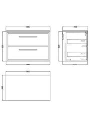 Hudson Reed Lille Wall Hung Two Drawer Contemporary Vanity Unit With Worktop In Antique Oak, 805 X 460mm - thumbnail 3