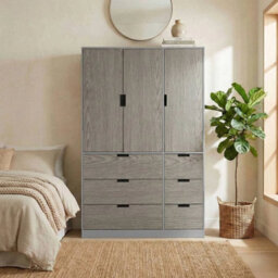 Urbn-Living Urbnliving Wooden 3 Door 6 Drawer Wardrobe Bedroom Storage Closet Shelves Hanging Rail Grey Unit Cedar Grey Doors Drawers - thumbnail 3