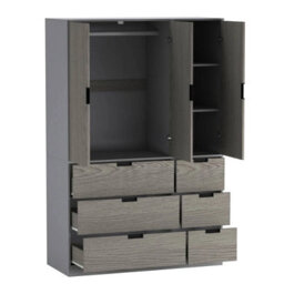 Urbn-Living Urbnliving Wooden 3 Door 6 Drawer Wardrobe Bedroom Storage Closet Shelves Hanging Rail Grey Unit Cedar Grey Doors Drawers - thumbnail 5