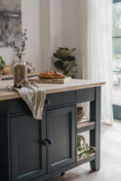 Statement Furniture Florence Navy Blue Kitchen Island With Cupboard And Shelves - thumbnail 4