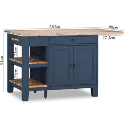 Statement Furniture Florence Navy Blue Kitchen Island With Cupboard And Shelves - thumbnail 6
