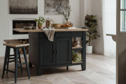 Statement Furniture Florence Navy Blue Kitchen Island With Cupboard And Shelves
