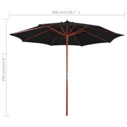 Walplus Garden Parasol With Wooden Pole 300X258 Cm Black - thumbnail 6