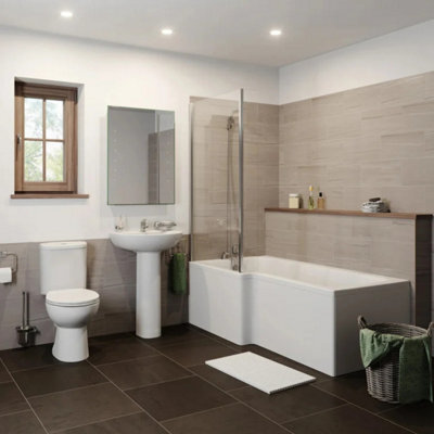Affine Bathroom Suite Close Coupled Toilet Basin Pedestal L Shaped Lh Showerbath Screen - image 1
