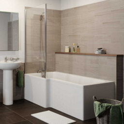Affine Bathroom Suite Close Coupled Toilet Basin Pedestal L Shaped Lh Showerbath Screen - thumbnail 2