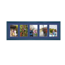 AK Frames 26X8 Navy Blue Classic Multi Photo Frame With Blue Mount - Holds 5 Apertures (5X) 6X4 Photos - thumbnail 1