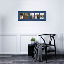 AK Frames 26X8 Navy Blue Classic Multi Photo Frame With Blue Mount - Holds 5 Apertures (5X) 6X4 Photos - thumbnail 3