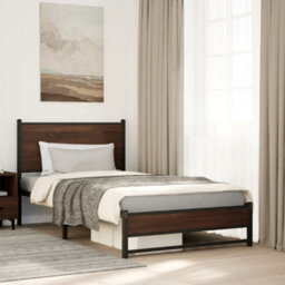 Berkfield Metal Bed Frame Without Mattress Brown Oak 100X190 Cm - thumbnail 1