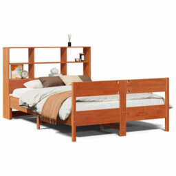 Berkfield Bookcase Bed Without Mattress Wax Brown 140X200Cm Solid Wood Pine - thumbnail 2
