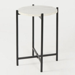 Ohs Round Side Table Coffee End Tables Nightstand With Metal Frame - White Marble - thumbnail 3