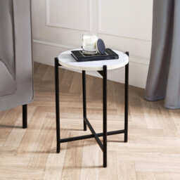 Ohs Round Side Table Coffee End Tables Nightstand With Metal Frame - White Marble - thumbnail 1