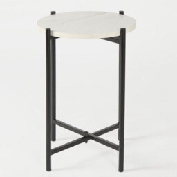 Ohs Round Side Table Coffee End Tables Nightstand With Metal Frame - White Marble - thumbnail 4