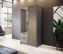 Arte Nelly Contemporary Mirrored Hinged 2 Door Wardrobe Grey 2 Drawers 4 Shelves 1 Rail Lamela Decor (H)2000mm (W)1050mm (D)510mm - thumbnail 1