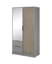 Arte Nelly Contemporary Mirrored Hinged 2 Door Wardrobe Grey 2 Drawers 4 Shelves 1 Rail Lamela Decor (H)2000mm (W)1050mm (D)510mm - thumbnail 2