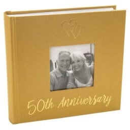 Happy Homewares Lovely Golden 50Th Wedding Anniversary Photo Album With Double Heart Decoration