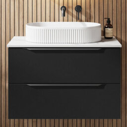 Affine 800mm Countertop Bathroom Vanity Unit Basin Wall Hung Furniture Soft Close Black - thumbnail 1