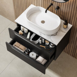 Affine 800mm Countertop Bathroom Vanity Unit Basin Wall Hung Furniture Soft Close Black - thumbnail 2