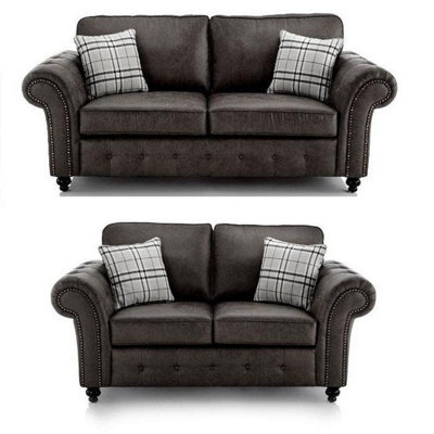 Oakland Suede Leather 3&2 Seater Sofa Set Black - image 1
