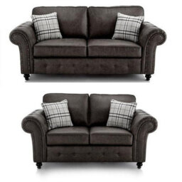 Oakland Suede Leather 3&2 Seater Sofa Set Black - thumbnail 1