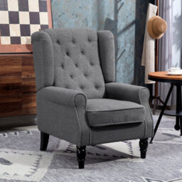 Charcoal Grey Accent Chair Wingback Armchair With Wood Frame For Living Room - thumbnail 3