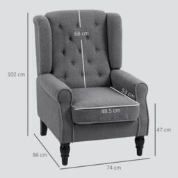 Charcoal Grey Accent Chair Wingback Armchair With Wood Frame For Living Room - thumbnail 2