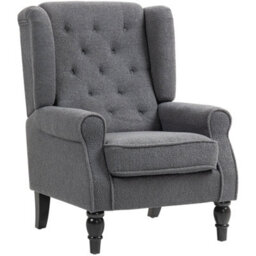 Charcoal Grey Accent Chair Wingback Armchair With Wood Frame For Living Room - thumbnail 1