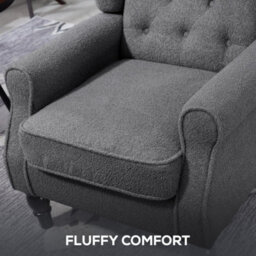 Charcoal Grey Accent Chair Wingback Armchair With Wood Frame For Living Room - thumbnail 5