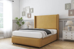 "Sloomy Stratford Mustard Plush Divan Bed 2 Drawers Foot-End With 54"" Wingback Headboard & 12"" Footboard 5' King" - thumbnail 3
