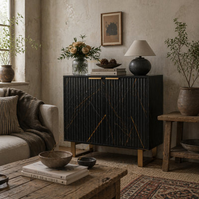 Wyld Haus Nomi Black And Gold Sideboard With Ribbed Finish And Adjustable Shelves - Compact Modern Storage - image 1