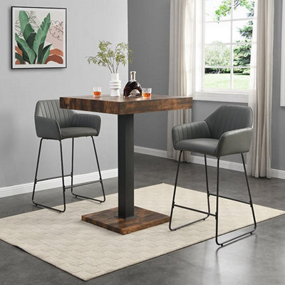Furniture in Fashion Topaz Rustic Oak Wooden Bar Table With 2 Brooks Grey Stools - image 1