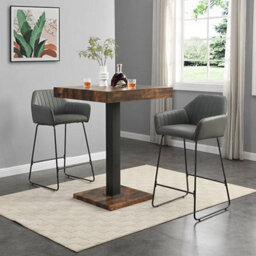 Furniture in Fashion Topaz Rustic Oak Wooden Bar Table With 2 Brooks Grey Stools - thumbnail 1