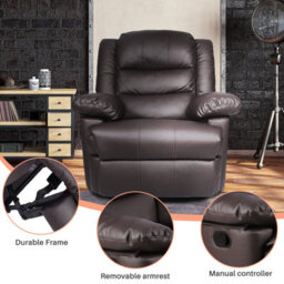 Onemill Adjustable Leather Recliner Chair Armchair Sofa For Living Room Lounge(Brown) - thumbnail 3